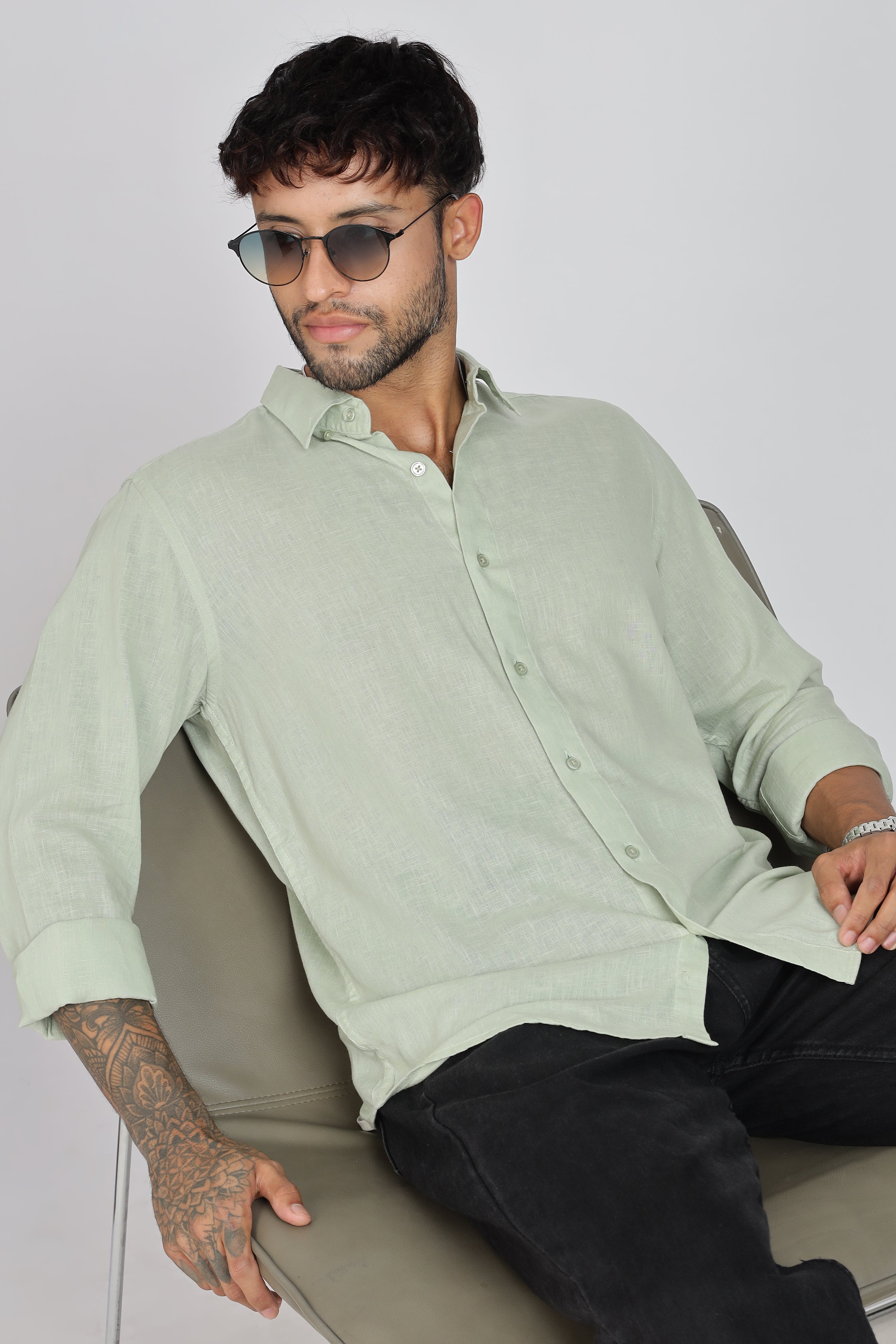 Men's Full Sleeves Plain Pista Shirt | Imported Linen Fabric | Formal & Party Wear
