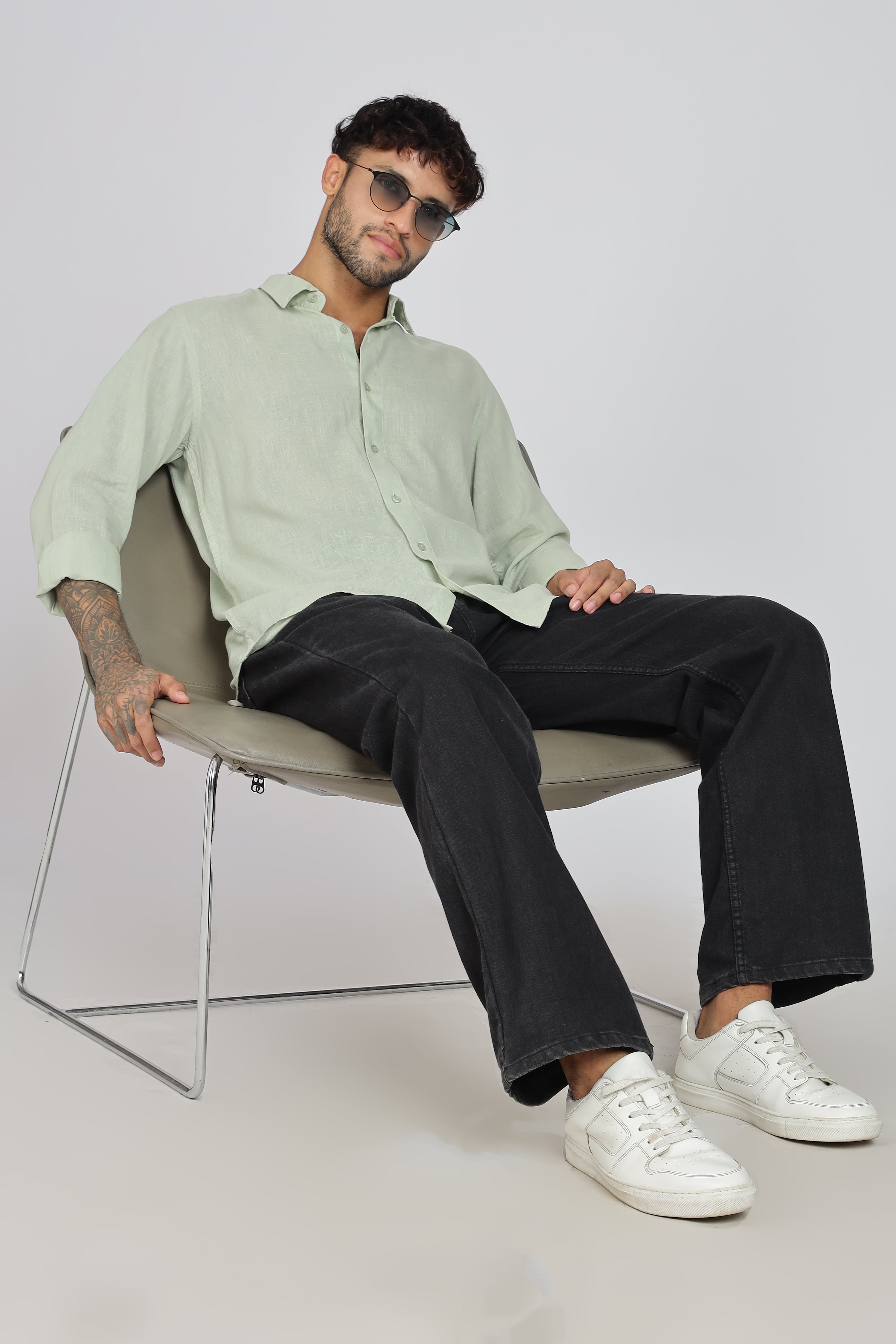 Men's Full Sleeves Plain Pista Shirt | Imported Linen Fabric | Formal & Party Wear