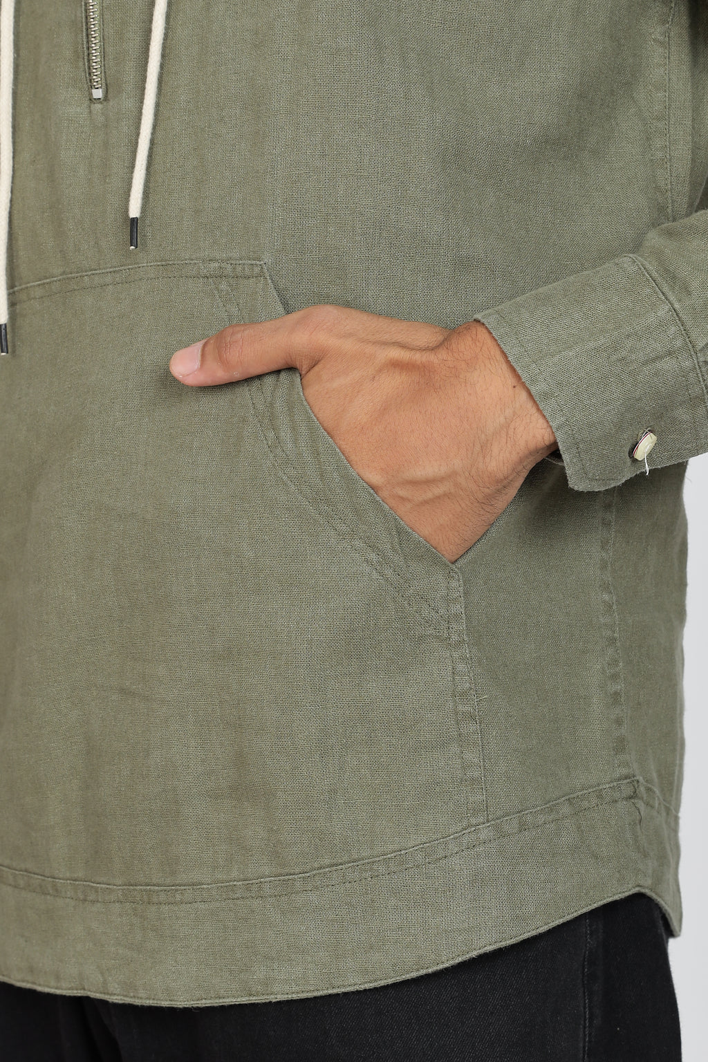 Men's Full Sleeves Plain Olive Hoodie | Imported Linen Fabric | Casual Wear