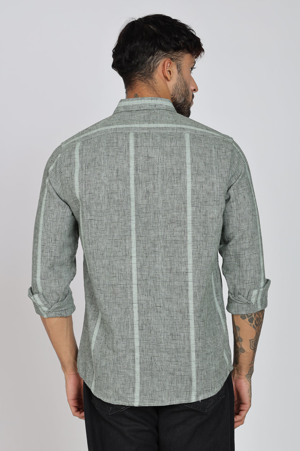 Men's Full Sleeves Stripped Light Green Shirt | Kinitted Fabric | Casual Wear