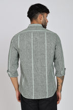 Men's Full Sleeves Stripped Light Green Shirt | Kinitted Fabric | Casual Wear