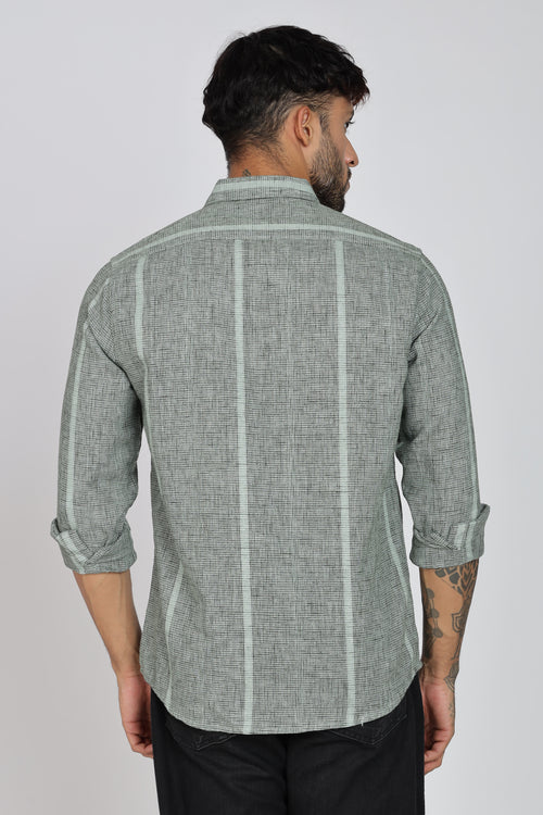 Men's Full Sleeves Stripped Light Green Shirt | Kinitted Fabric | Casual Wear