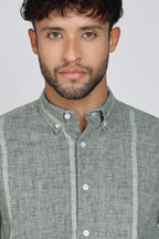 Men's Full Sleeves Stripped Light Green Shirt | Kinitted Fabric | Casual Wear
