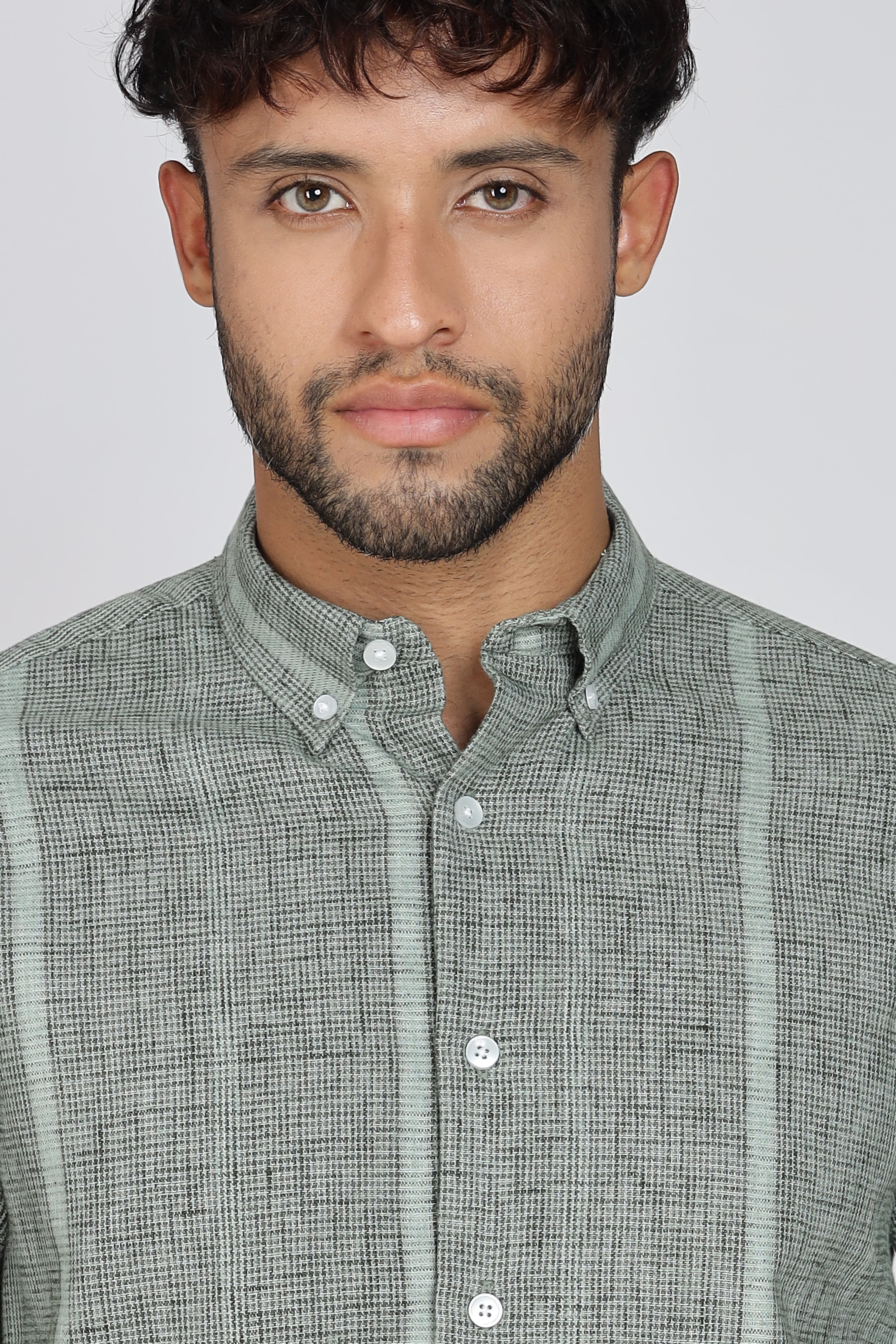 Men's Full Sleeves Stripped Light Green Shirt | Kinitted Fabric | Casual Wear