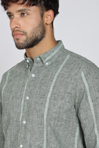 Men's Full Sleeves Stripped Light Green Shirt | Kinitted Fabric | Casual Wear