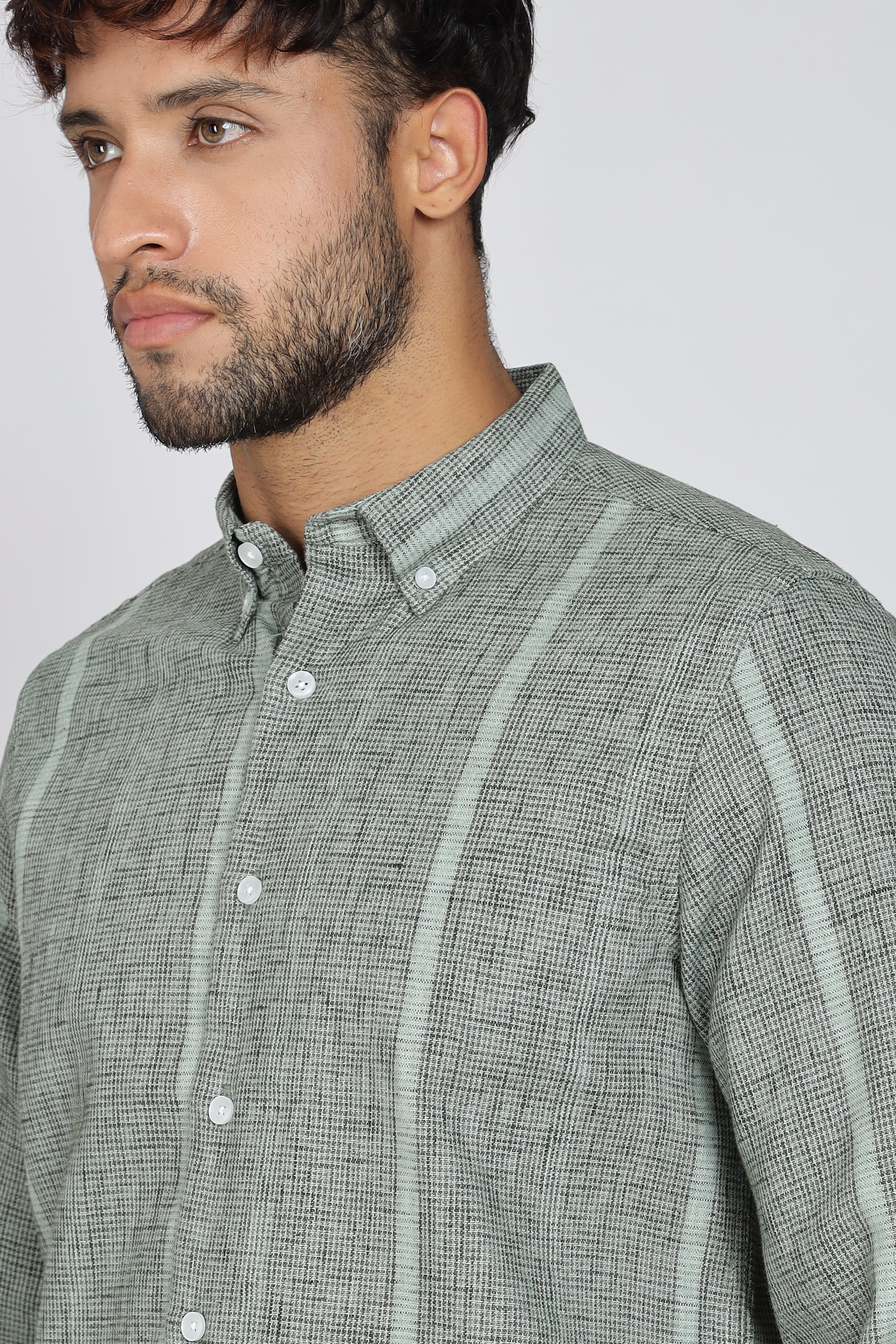 Men's Full Sleeves Stripped Light Green Shirt | Kinitted Fabric | Casual Wear
