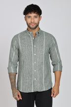 Men's Full Sleeves Stripped Light Green Shirt | Kinitted Fabric | Casual Wear