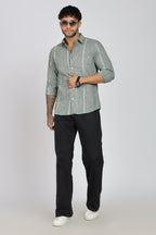 Men's Full Sleeves Stripped Light Green Shirt | Kinitted Fabric | Casual Wear
