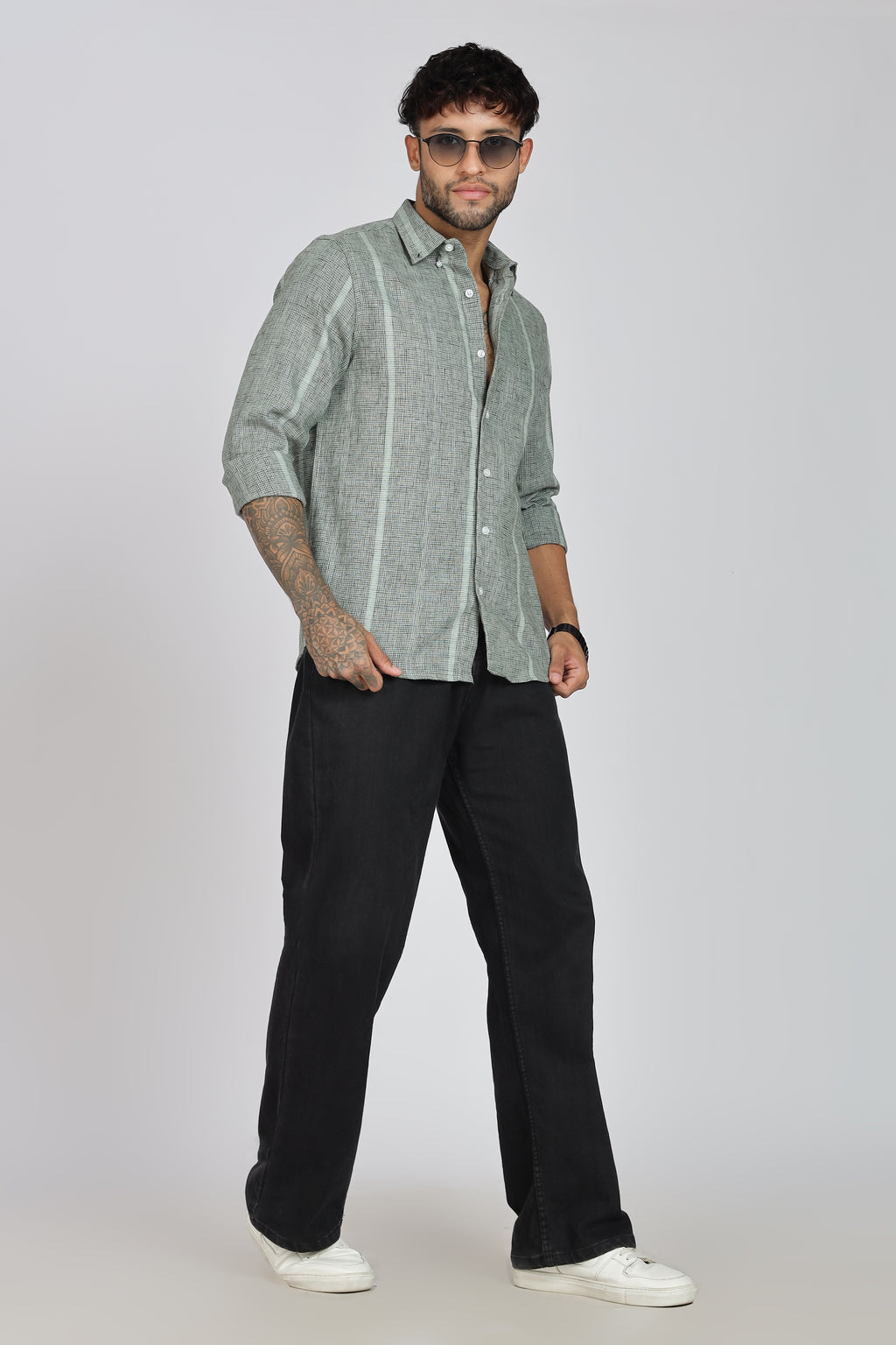 Men's Full Sleeves Stripped Light Green Shirt | Kinitted Fabric | Casual Wear