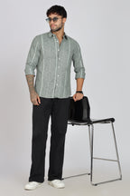 Men's Full Sleeves Stripped Light Green Shirt | Kinitted Fabric | Casual Wear