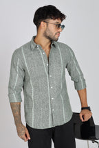 Men's Full Sleeves Stripped Light Green Shirt | Kinitted Fabric | Casual Wear