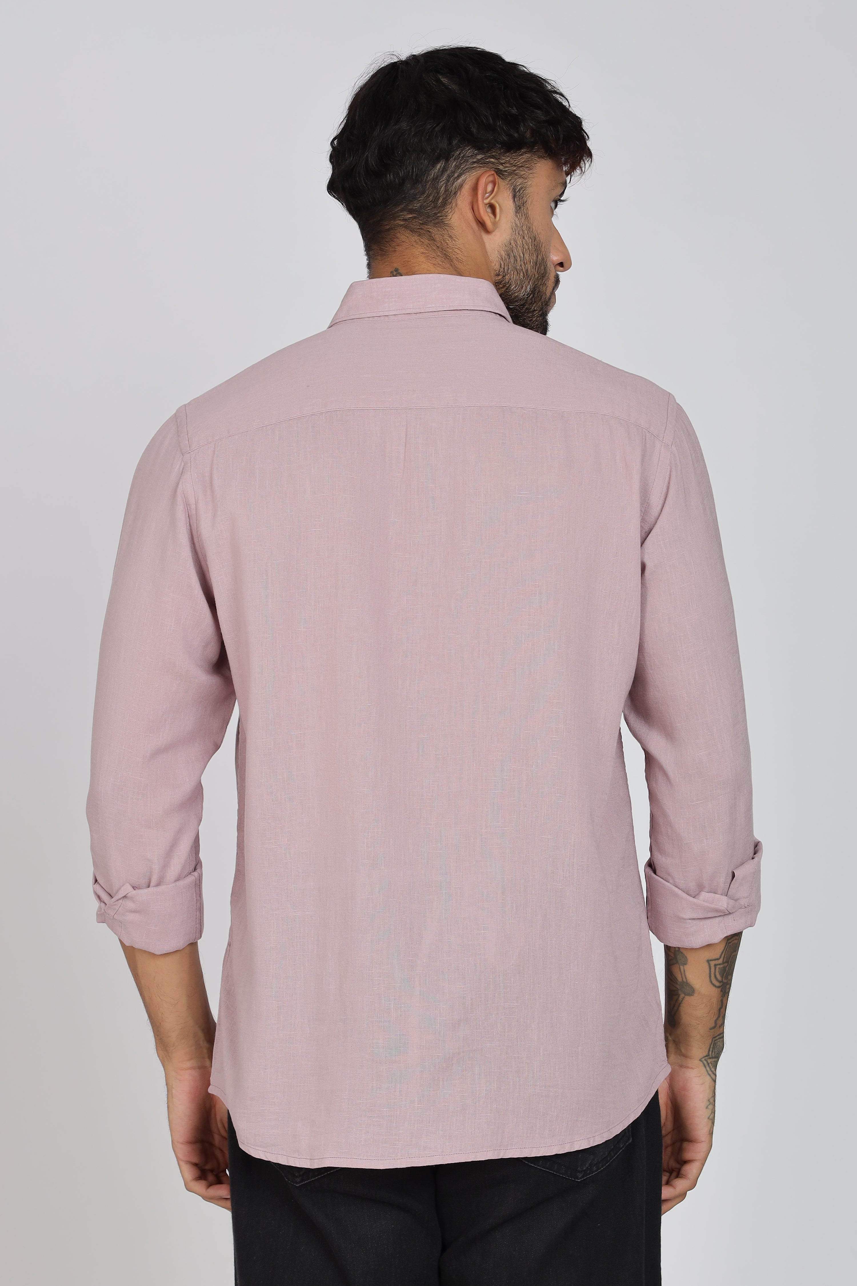 Men's Full Sleeves Plain Pink Shirt | Imported Linen Fabric | Formal & Party Wear