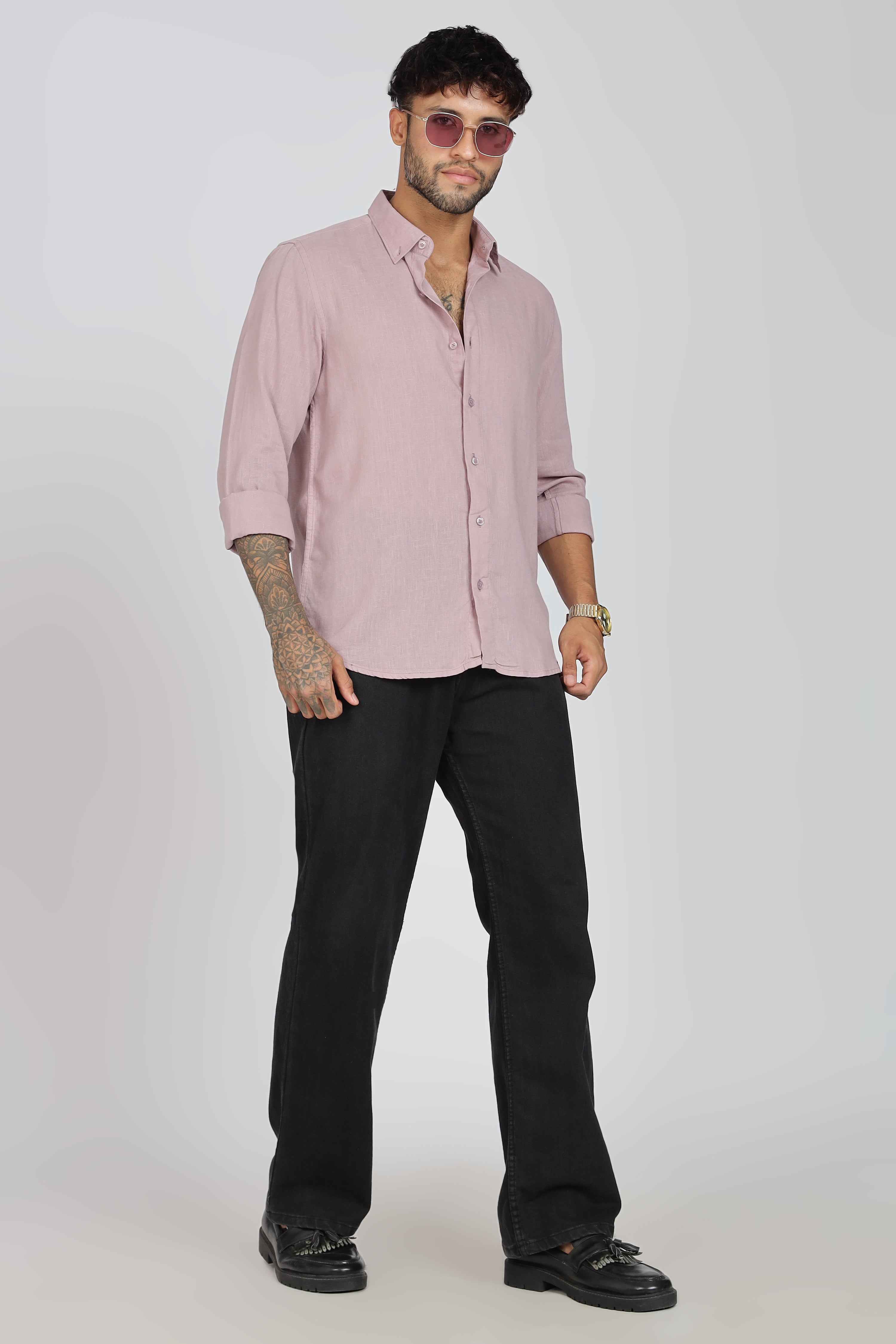 Men's Full Sleeves Plain Pink Shirt | Imported Linen Fabric | Formal & Party Wear