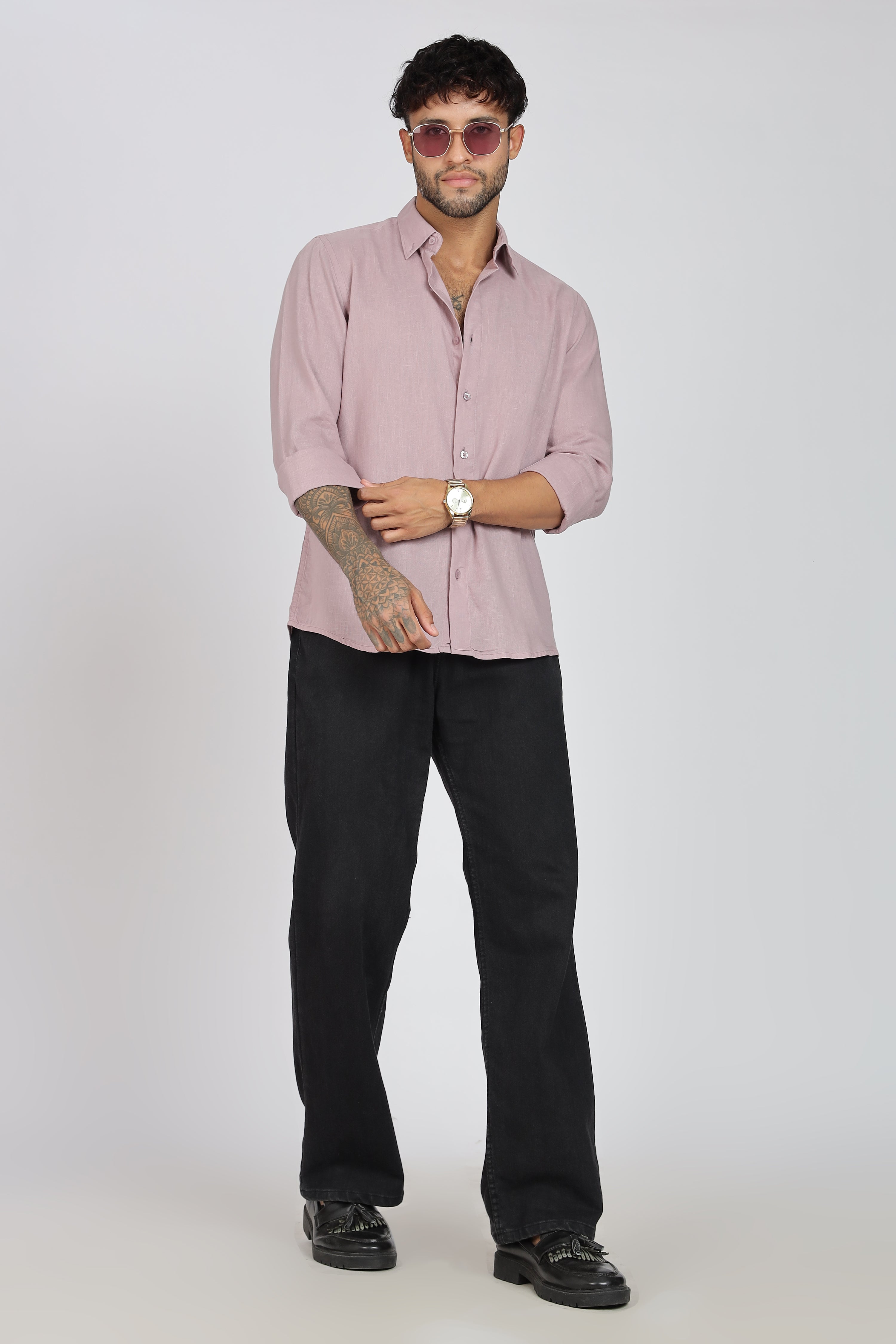 Men's Full Sleeves Plain Pink Shirt | Imported Linen Fabric | Formal & Party Wear