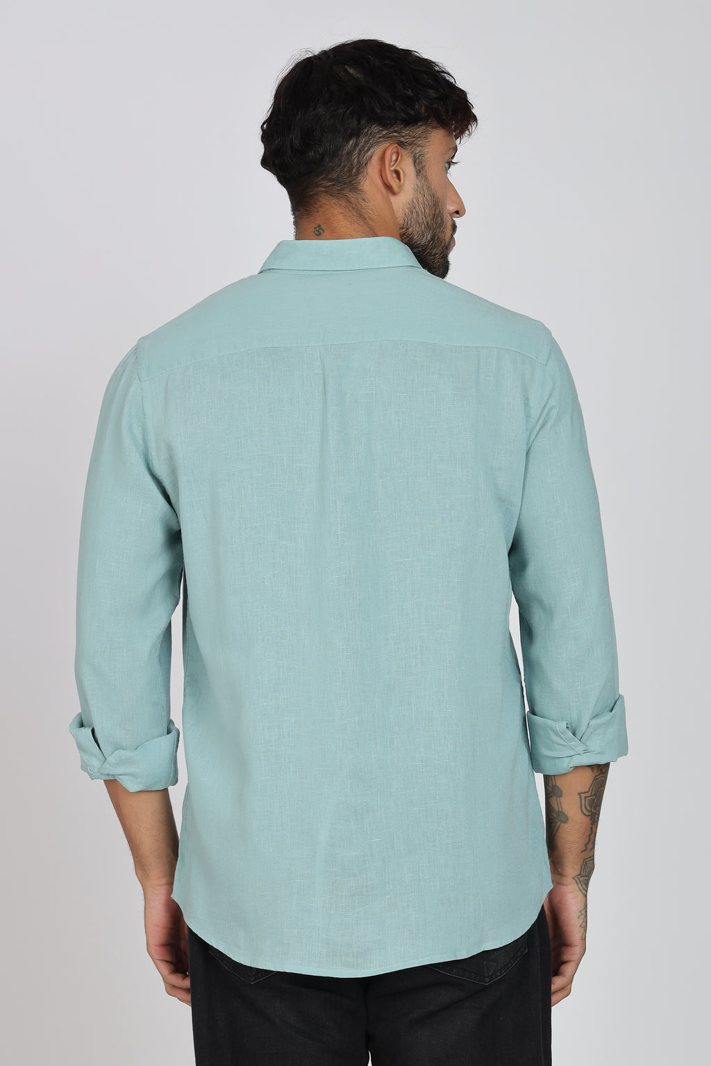 Men's Full Sleeves Plain Sea Green Shirt | Imported Linen Fabric | Club, Formal & Party Wear