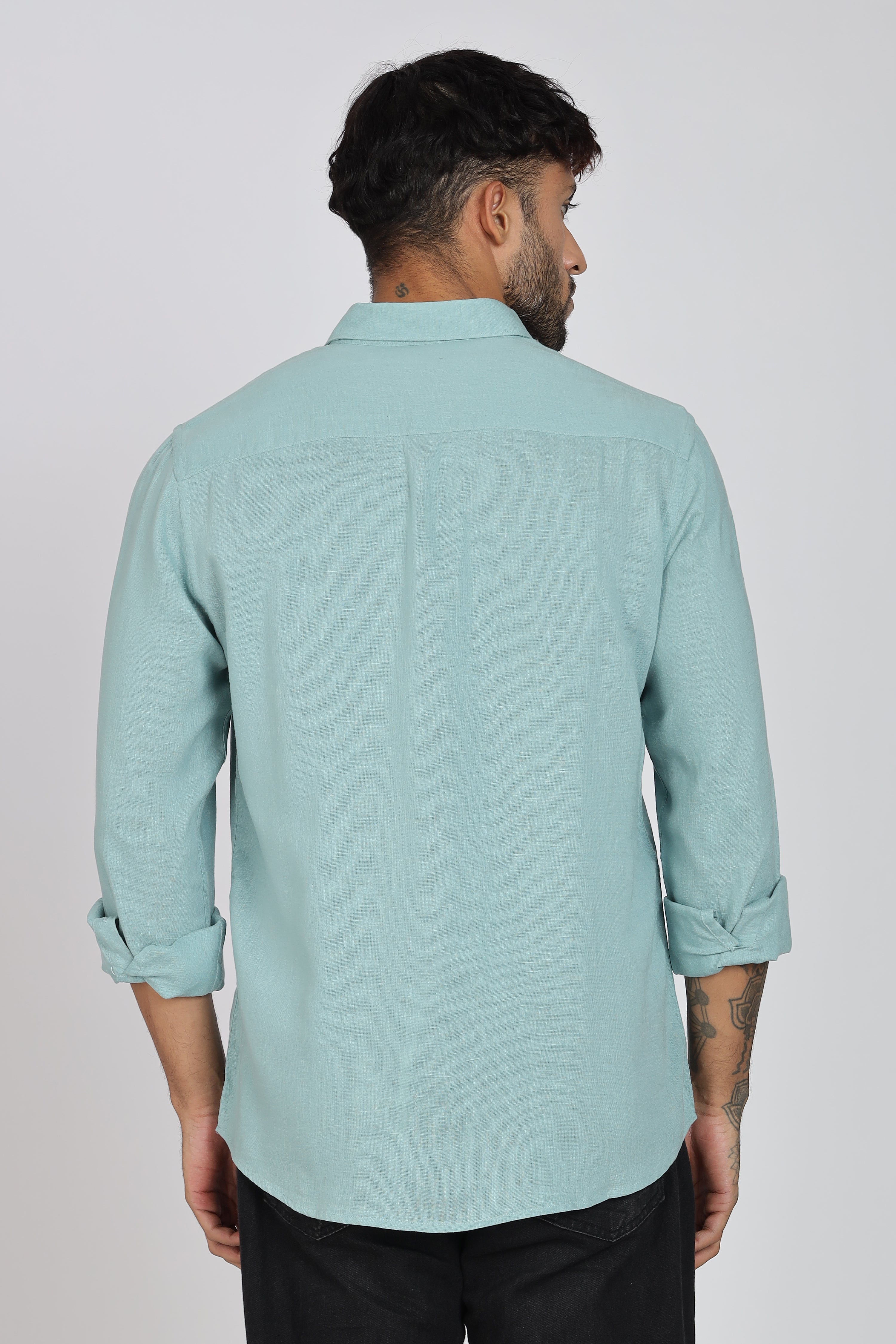 Men's Full Sleeves Plain Sea Green Shirt | Imported Linen Fabric | Club, Formal & Party Wear