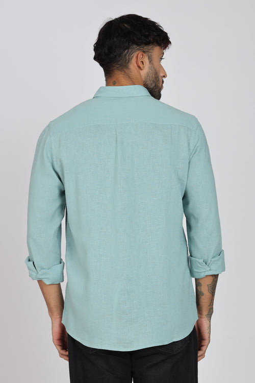 Men's Full Sleeves Plain Sea Green Shirt | Imported Linen Fabric | Club, Formal & Party Wear