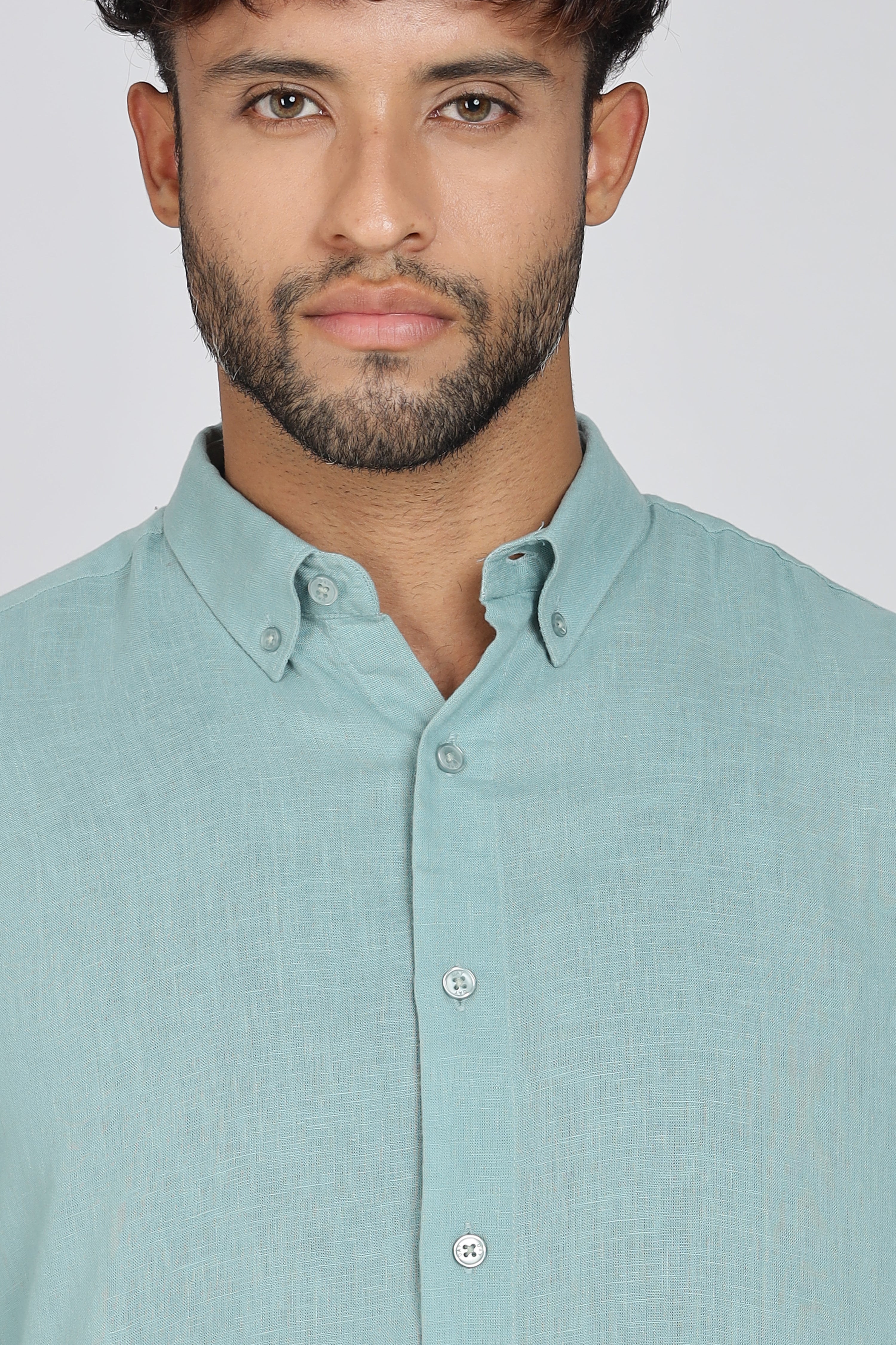 Men's Full Sleeves Plain Sea Green Shirt | Imported Linen Fabric | Club, Formal & Party Wear