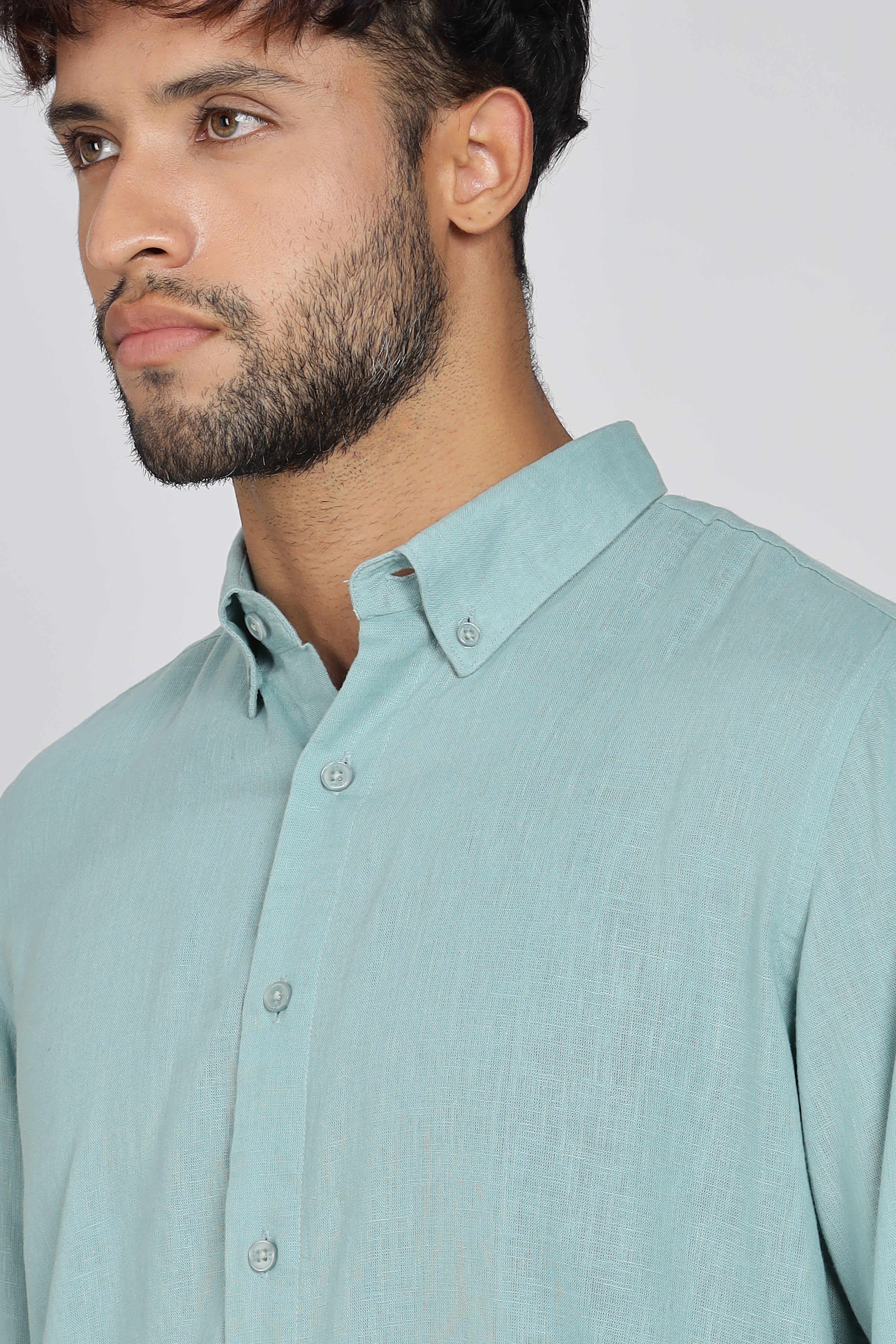 Men's Full Sleeves Plain Sea Green Shirt | Imported Linen Fabric | Club, Formal & Party Wear