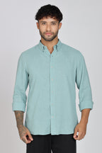 Men's Full Sleeves Plain Sea Green Shirt | Imported Linen Fabric | Club, Formal & Party Wear