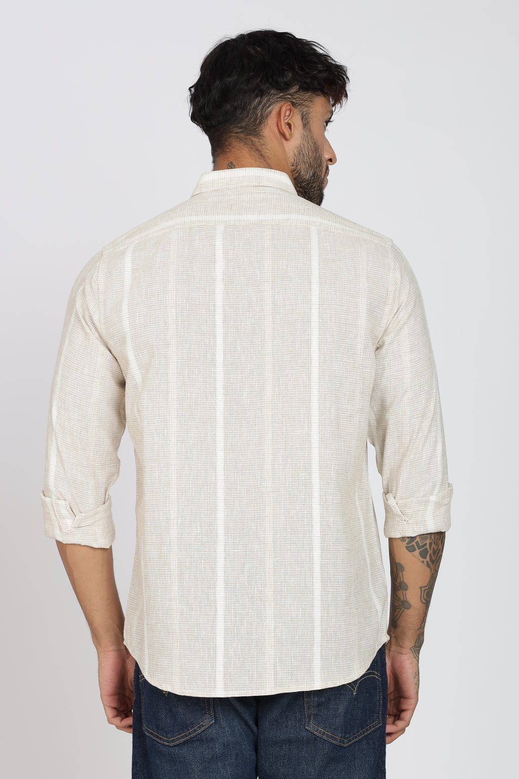Men's Full Sleeves Stripped Lemon Shirt | Kinitted Fabric | Casual Wear