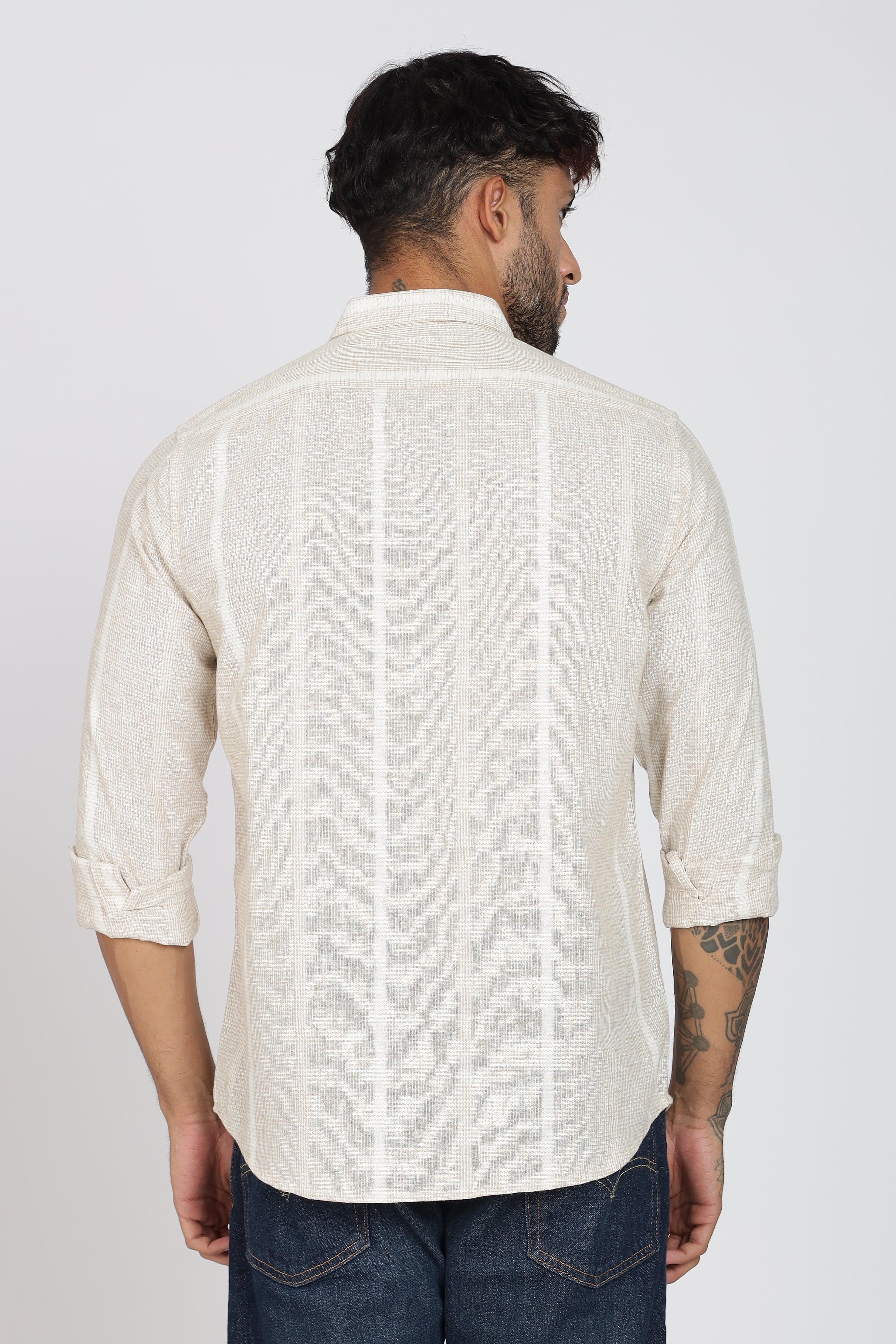 Men's Full Sleeves Stripped Lemon Shirt | Kinitted Fabric | Casual Wear