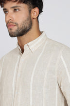 Men's Full Sleeves Stripped Lemon Shirt | Kinitted Fabric | Casual Wear