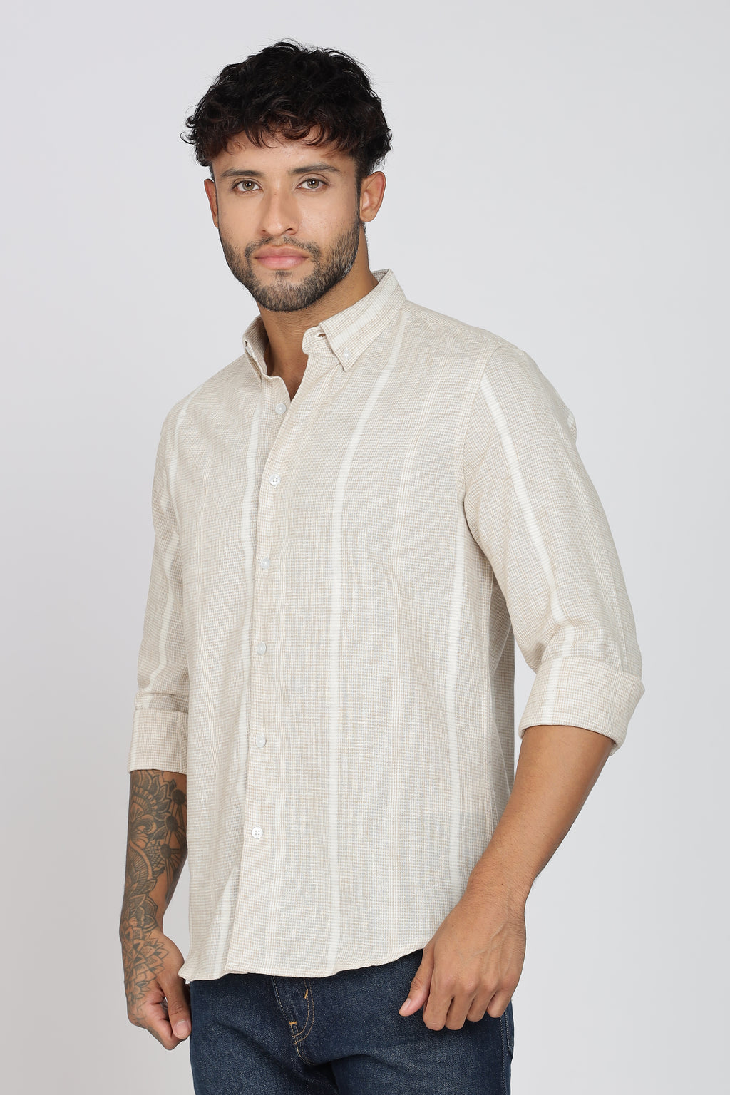 Men's Full Sleeves Stripped Lemon Shirt | Kinitted Fabric | Casual Wear