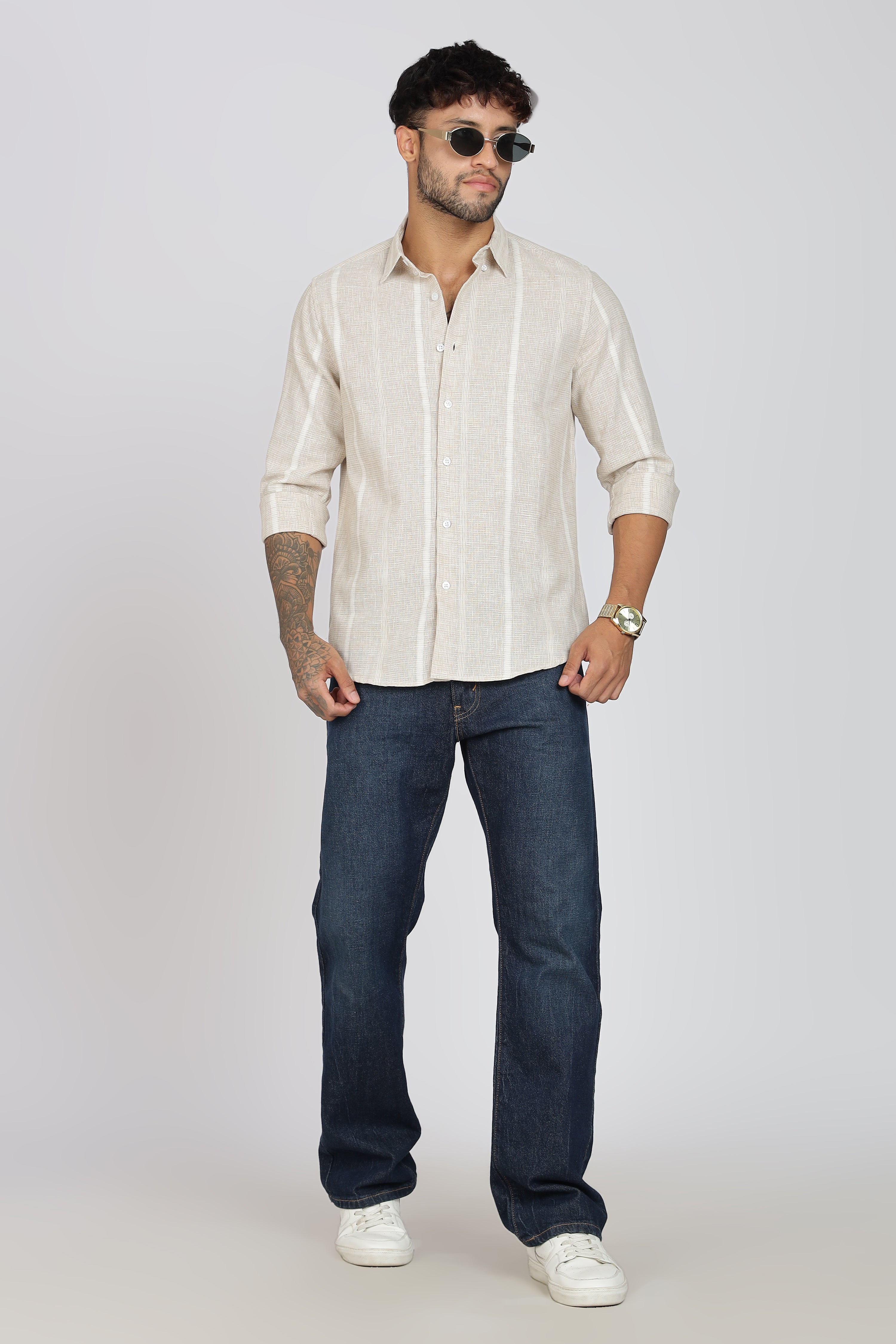 Men's Full Sleeves Stripped Lemon Shirt | Kinitted Fabric | Casual Wear