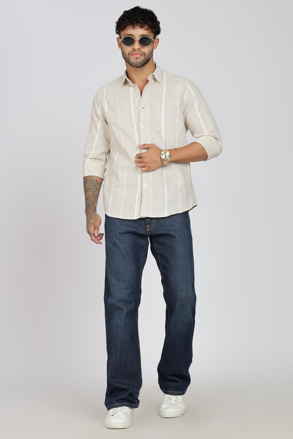 Men's Full Sleeves Stripped Lemon Shirt | Kinitted Fabric | Casual Wear