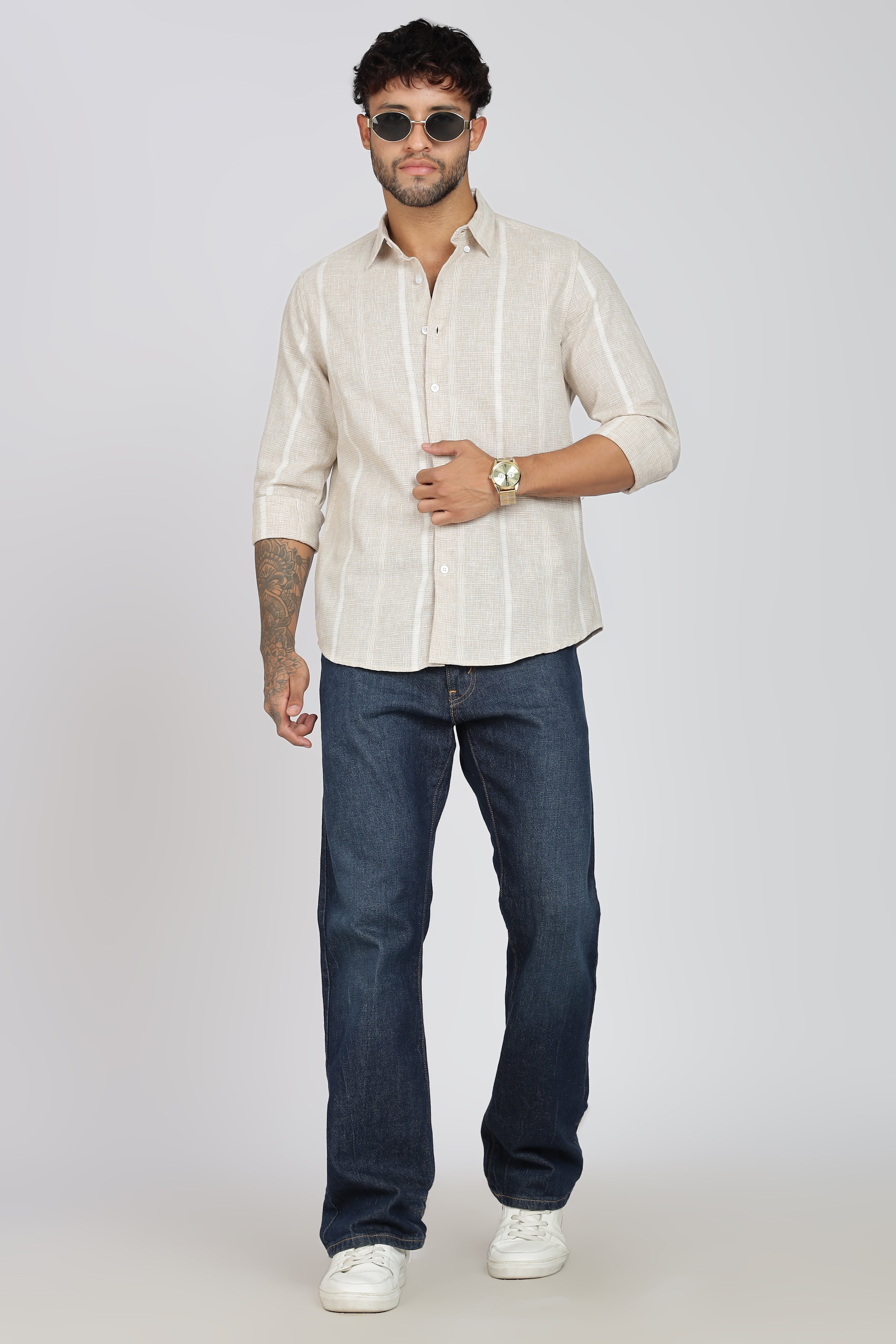 Men's Full Sleeves Stripped Lemon Shirt | Kinitted Fabric | Casual Wear