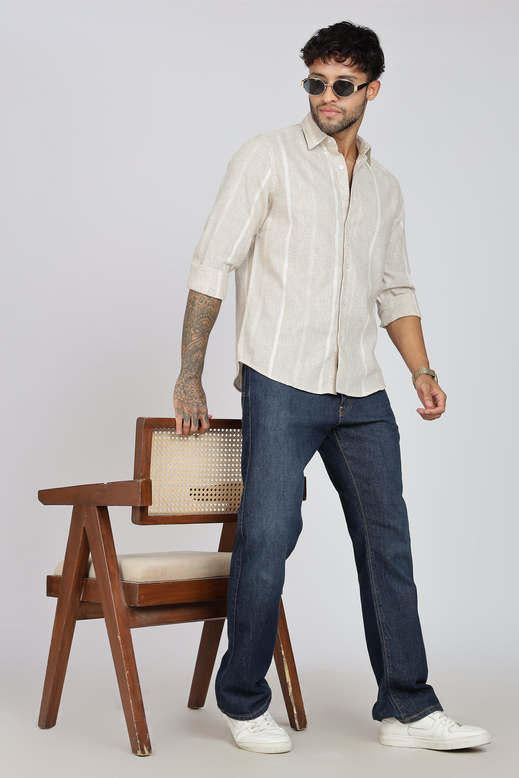 Men's Full Sleeves Stripped Lemon Shirt | Kinitted Fabric | Casual Wear