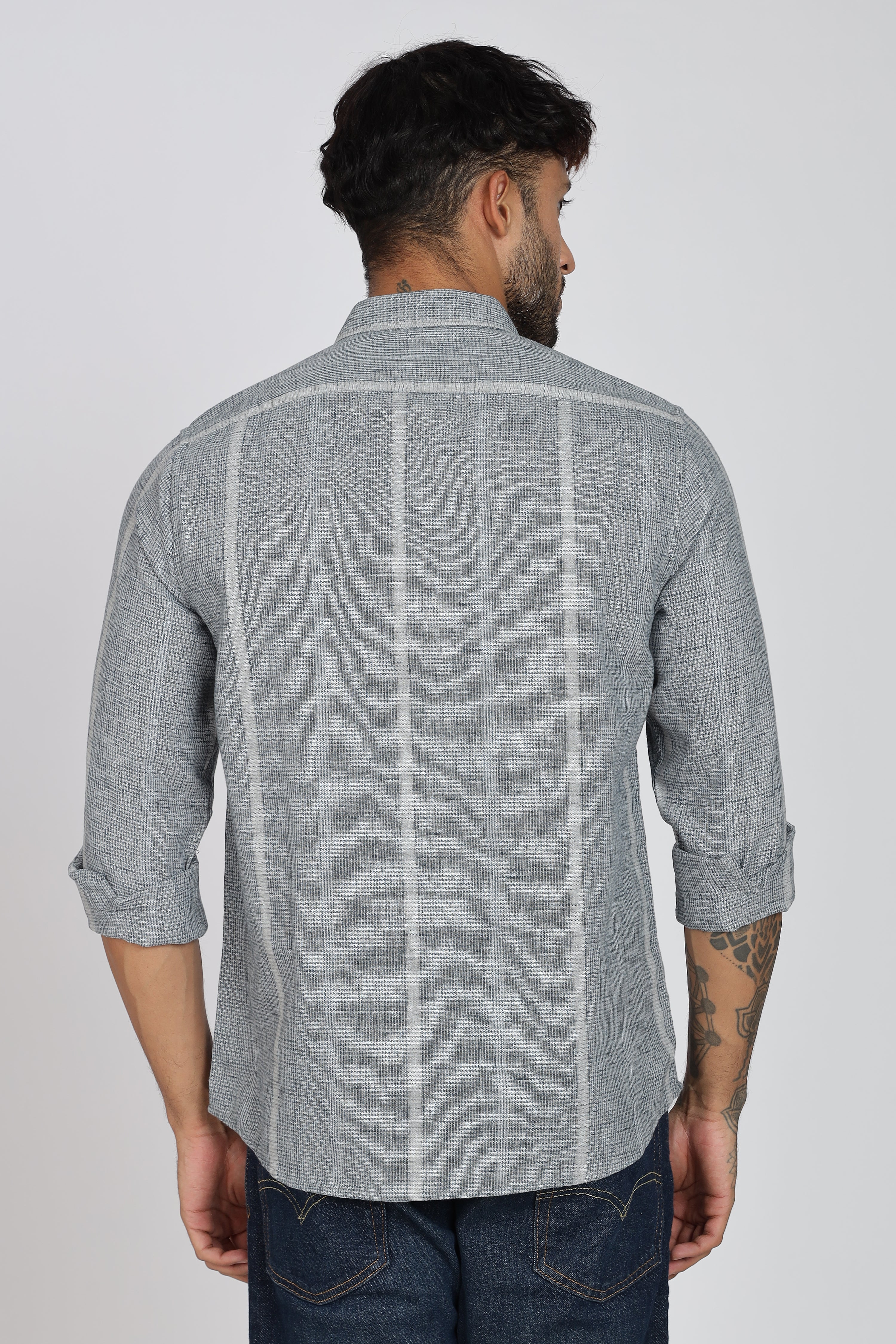 Men's Full Sleeves Stripped Blueish Green Shirt | Kinitted Fabric | Casual Wear