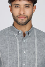Men's Full Sleeves Stripped Blueish Green Shirt | Kinitted Fabric | Casual Wear