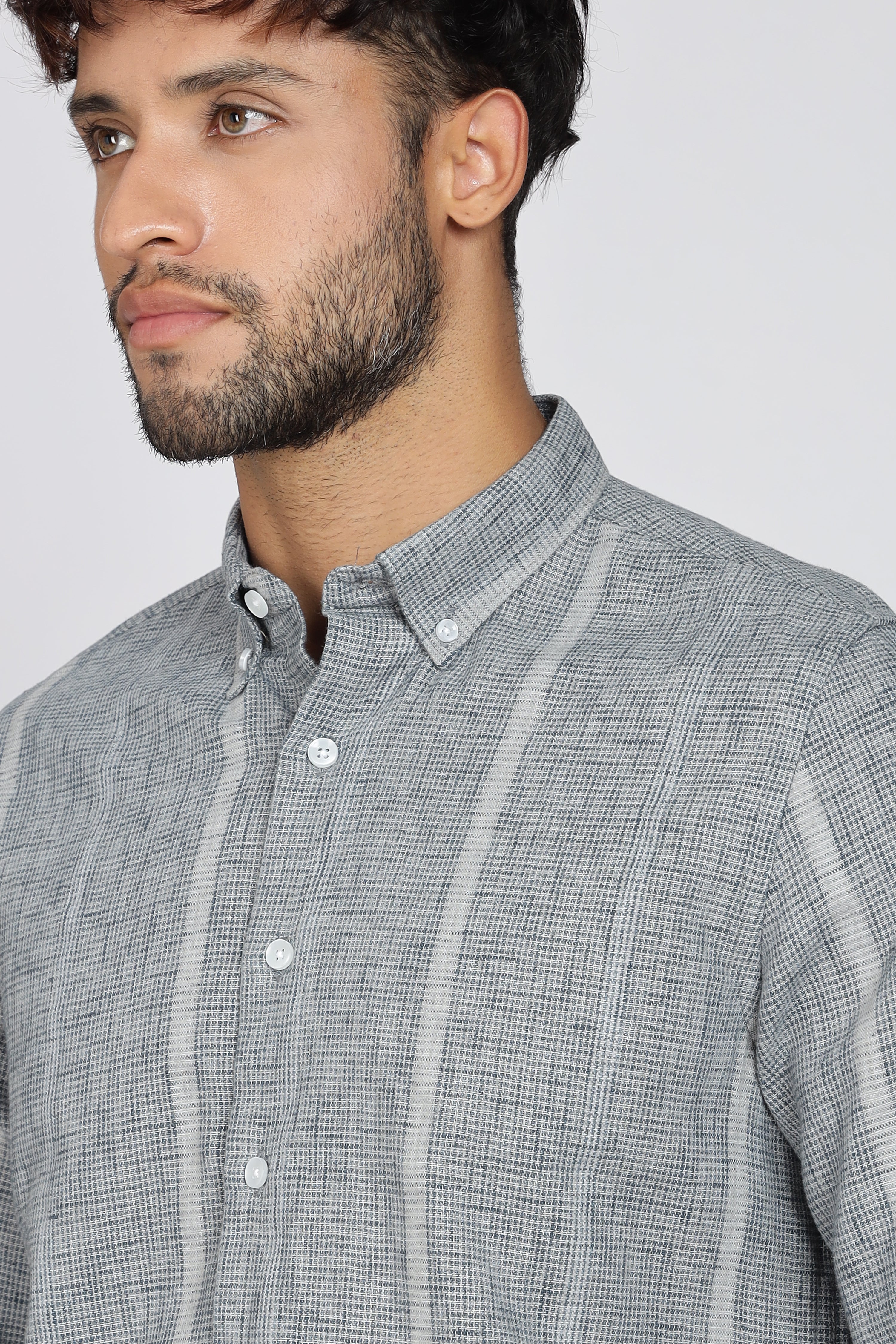 Men's Full Sleeves Stripped Blueish Green Shirt | Kinitted Fabric | Casual Wear