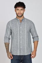 Men's Full Sleeves Stripped Blueish Green Shirt | Kinitted Fabric | Casual Wear