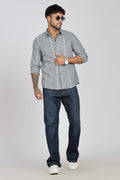 Men's Full Sleeves Stripped Blueish Green Shirt | Kinitted Fabric | Casual Wear