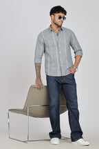 Men's Full Sleeves Stripped Blueish Green Shirt | Kinitted Fabric | Casual Wear