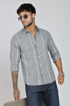 Men's Full Sleeves Stripped Blueish Green Shirt | Kinitted Fabric | Casual Wear