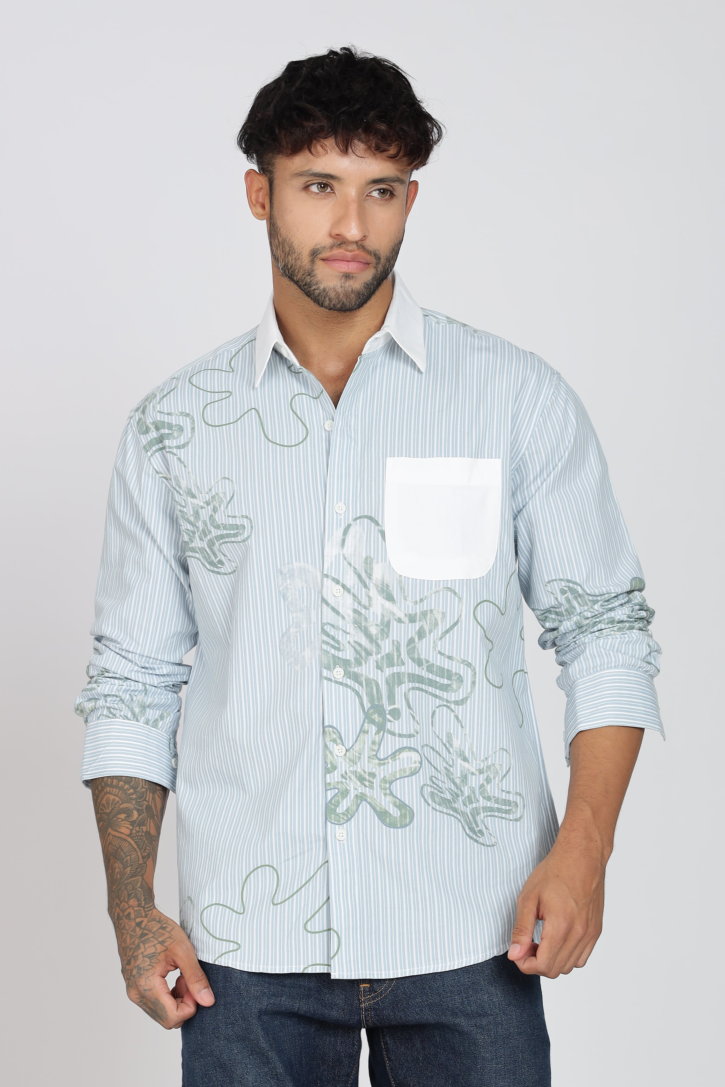 Men's Full Sleeves Pista GreenShirt | Heavy Cotton Fabric| Beach & Holiday Wear