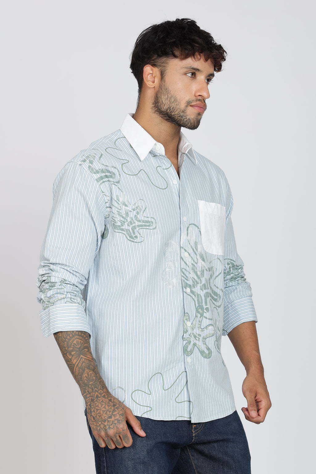 Men's Full Sleeves Pista GreenShirt | Heavy Cotton Fabric| Beach & Holiday Wear