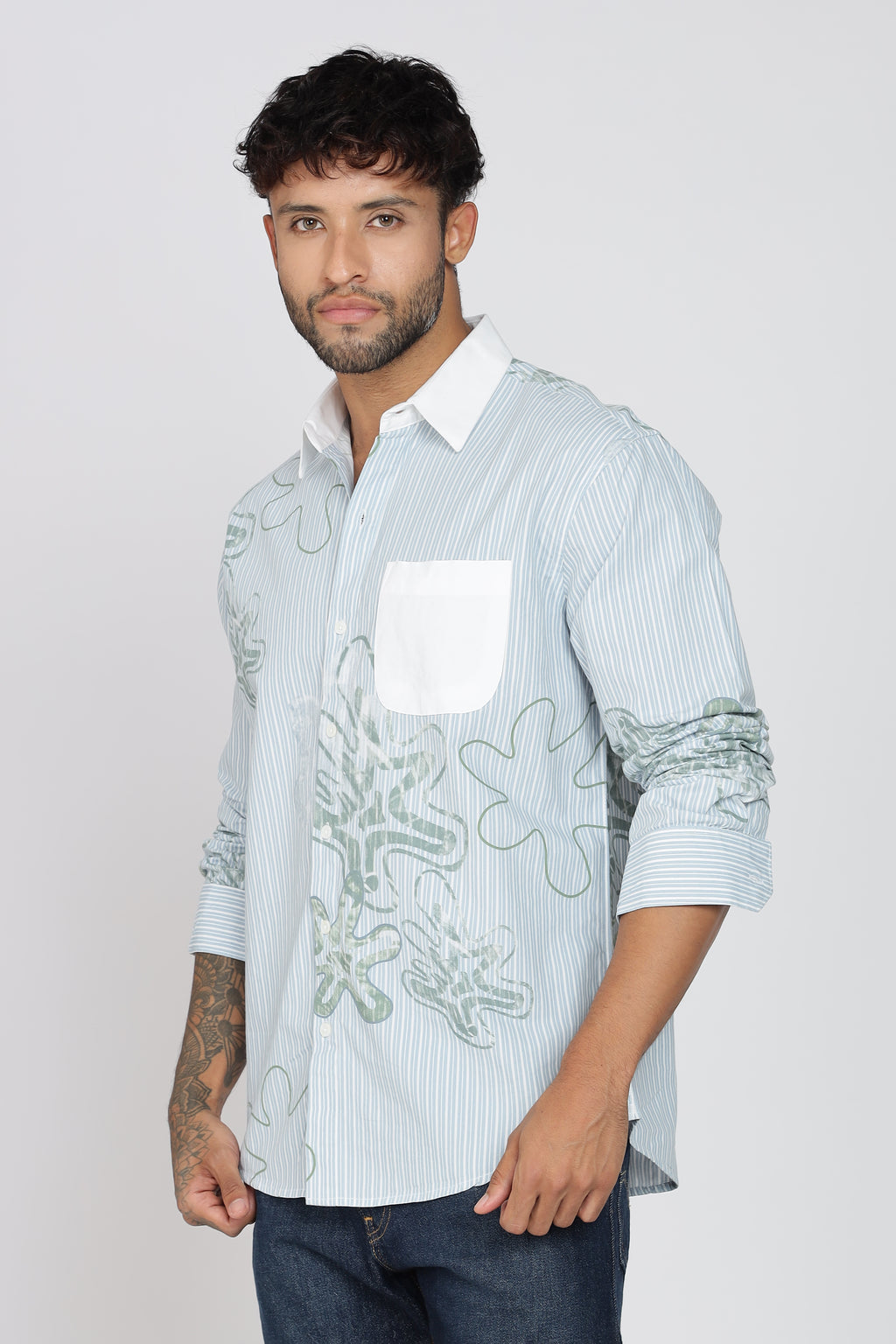 Men's Full Sleeves Pista GreenShirt | Heavy Cotton Fabric| Beach & Holiday Wear