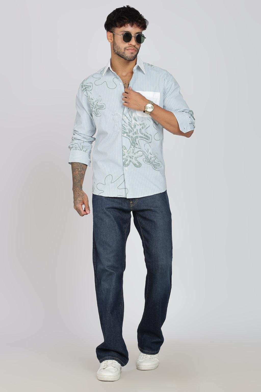 Men's Full Sleeves Pista GreenShirt | Heavy Cotton Fabric| Beach & Holiday Wear