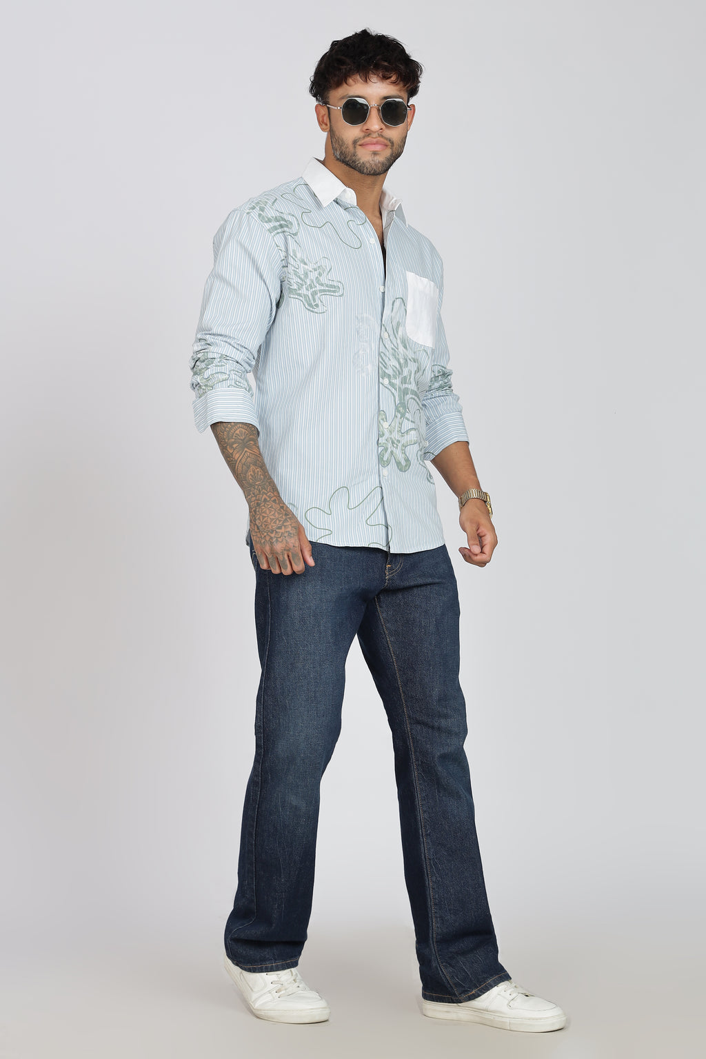 Men's Full Sleeves Pista GreenShirt | Heavy Cotton Fabric| Beach & Holiday Wear