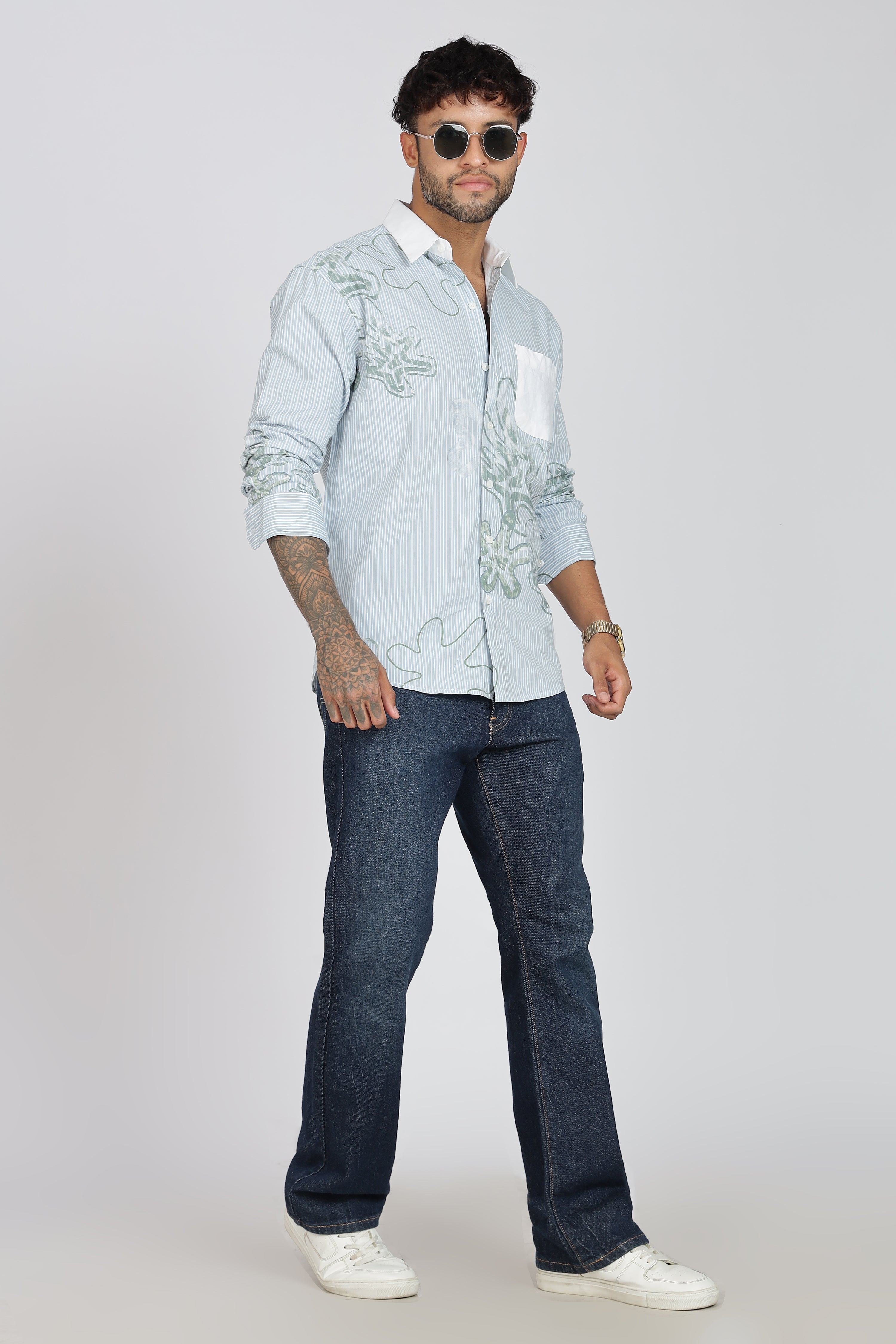 Men's Full Sleeves Pista GreenShirt | Heavy Cotton Fabric| Beach & Holiday Wear