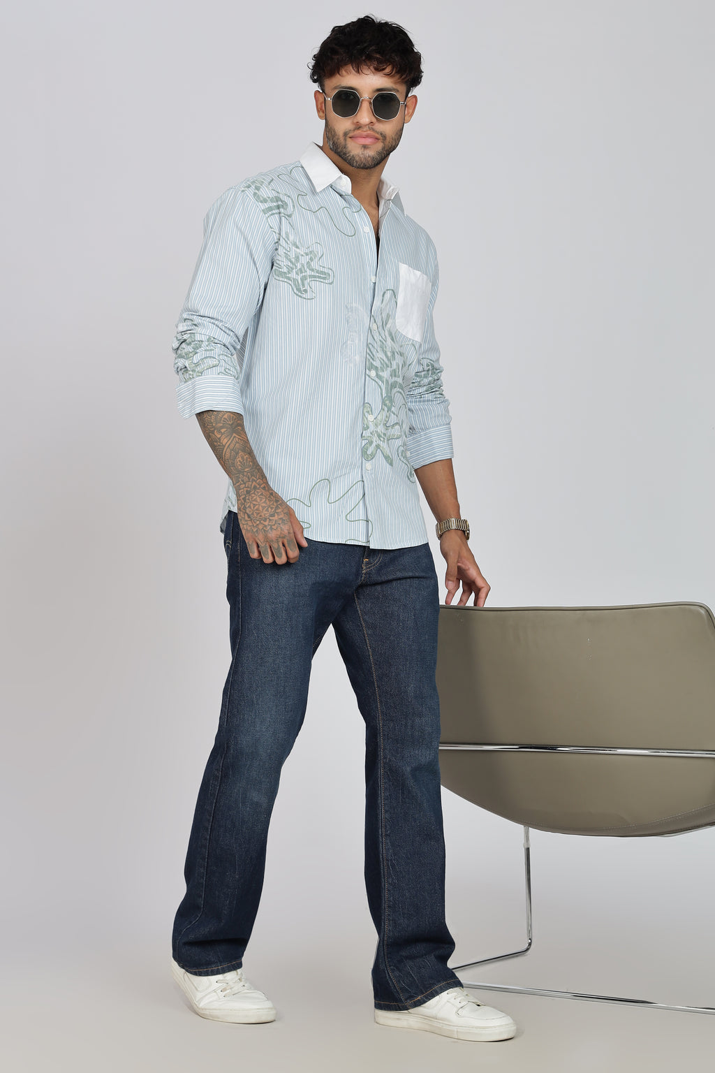 Men's Full Sleeves Pista GreenShirt | Heavy Cotton Fabric| Beach & Holiday Wear