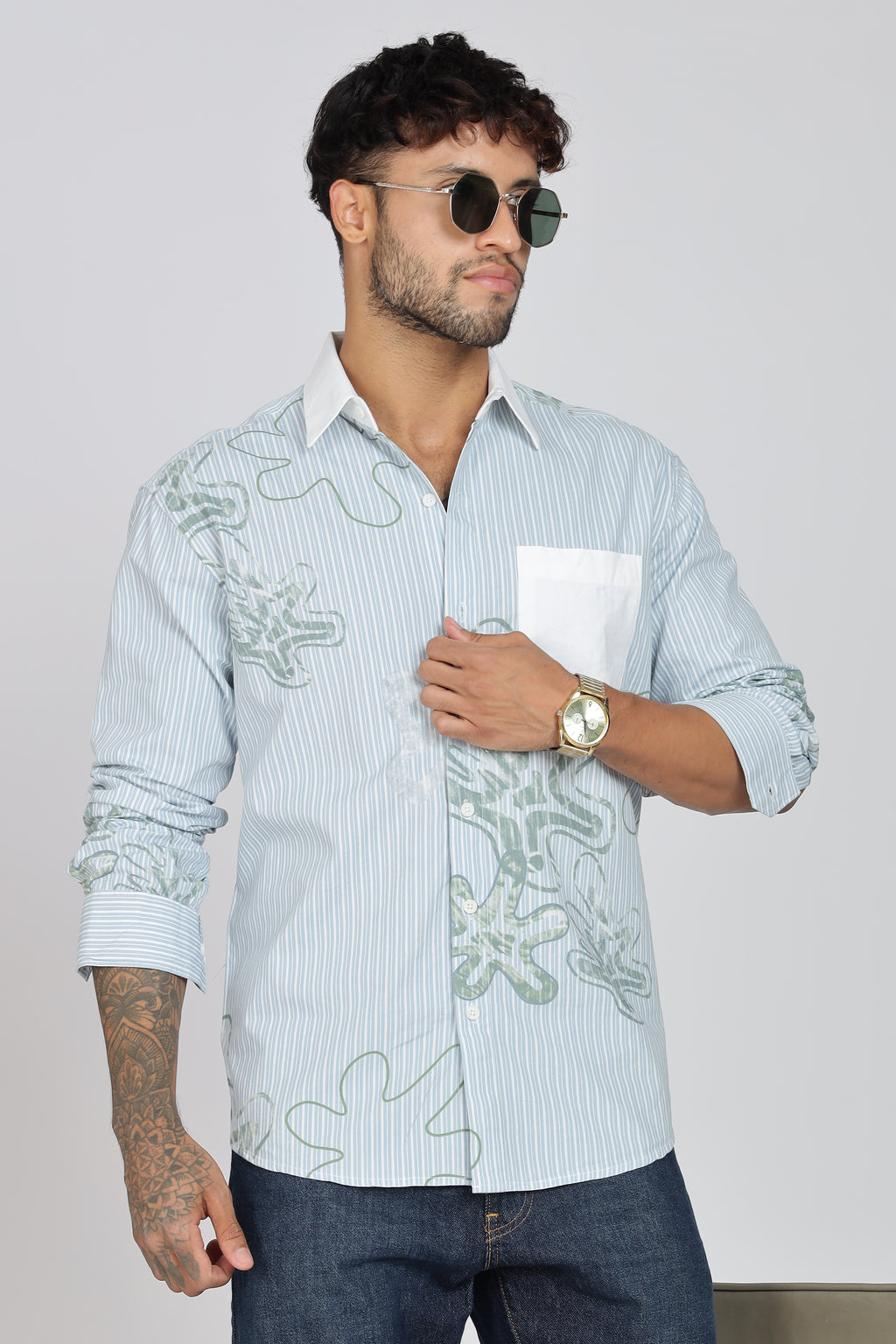 Men's Full Sleeves Pista GreenShirt | Heavy Cotton Fabric| Beach & Holiday Wear