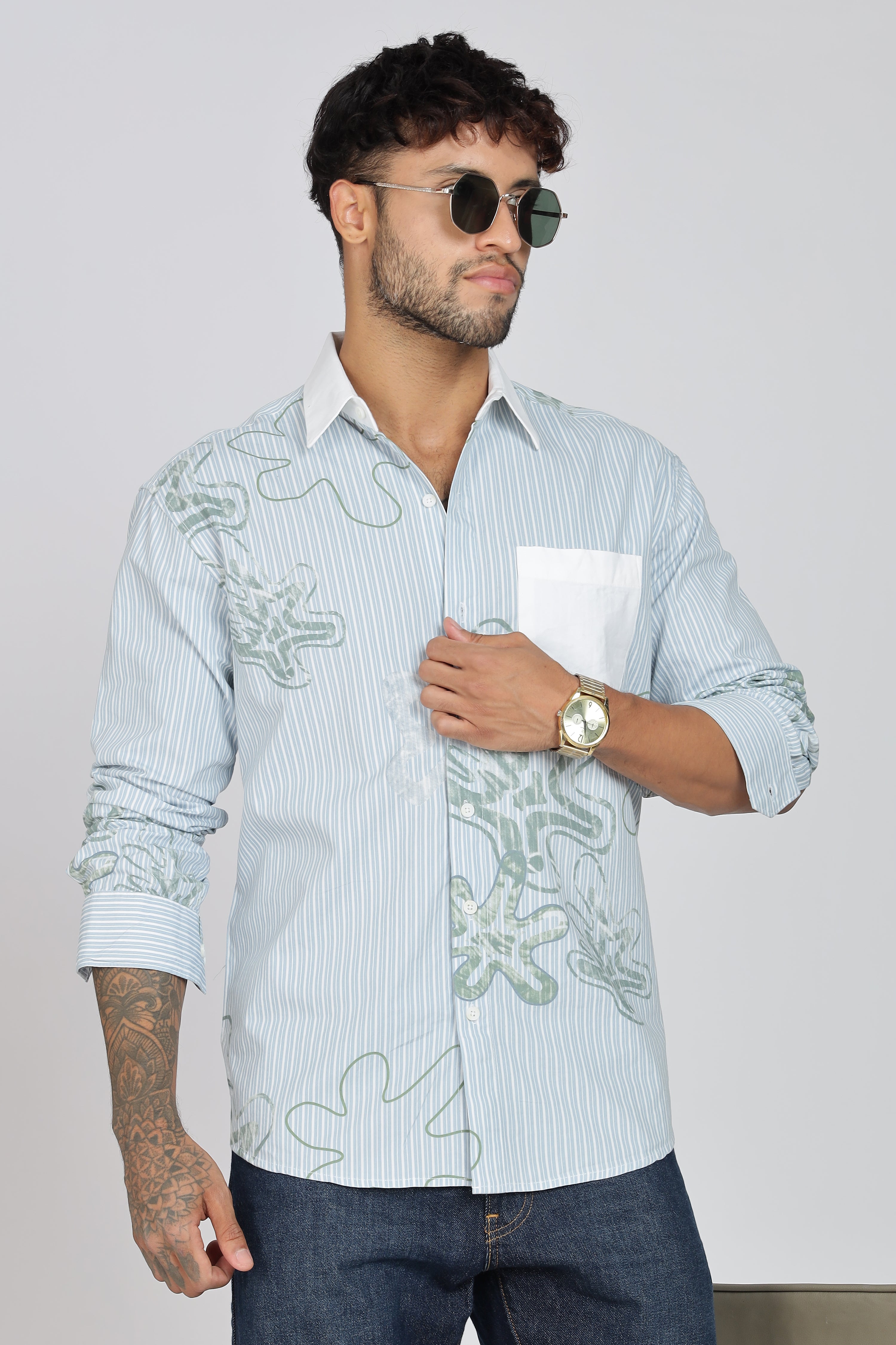 Men's Full Sleeves Pista GreenShirt | Heavy Cotton Fabric| Beach & Holiday Wear