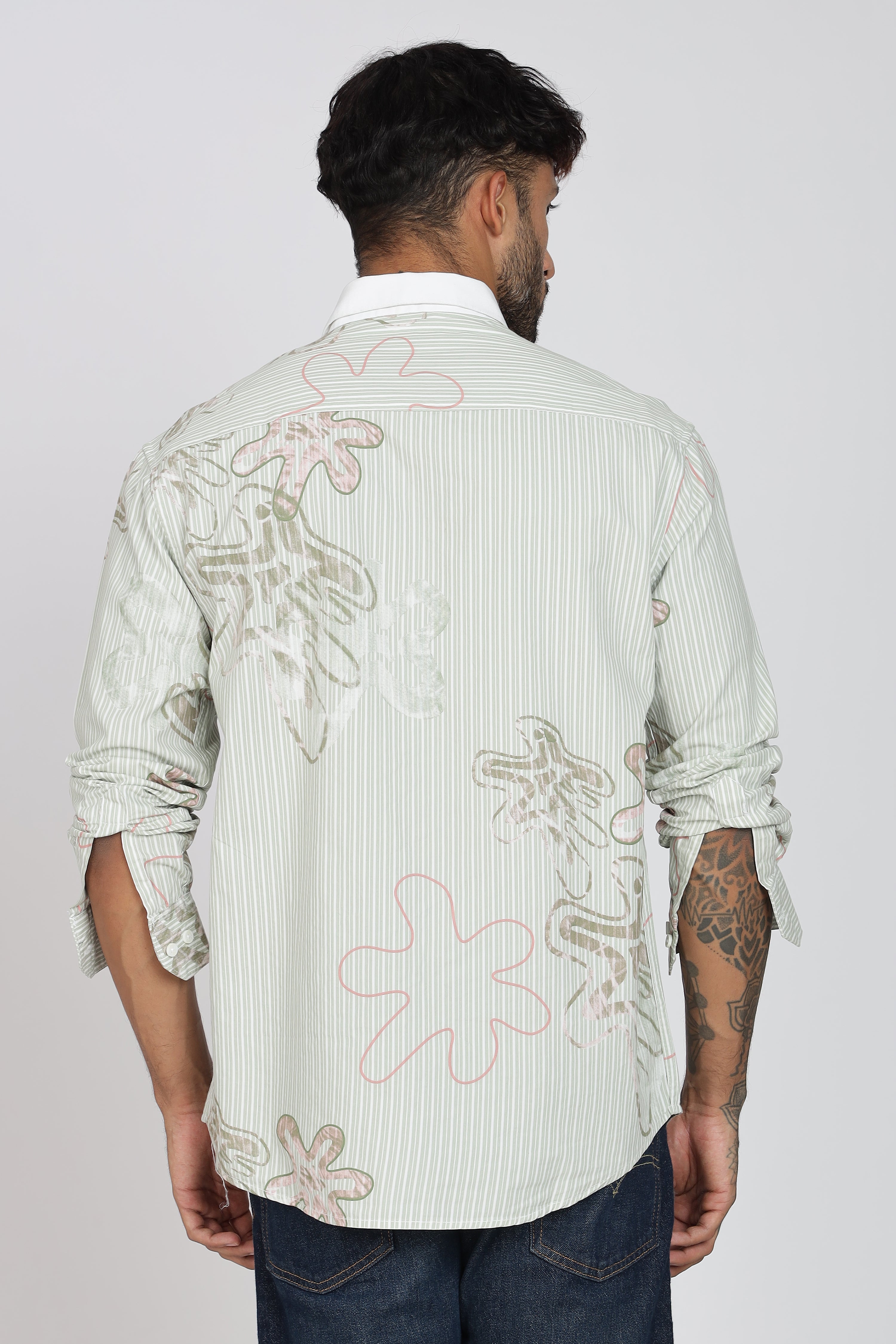 Men's Full Sleeves Light Green Shirt | Heavy Cotton Fabric| Beach & Holiday Wear
