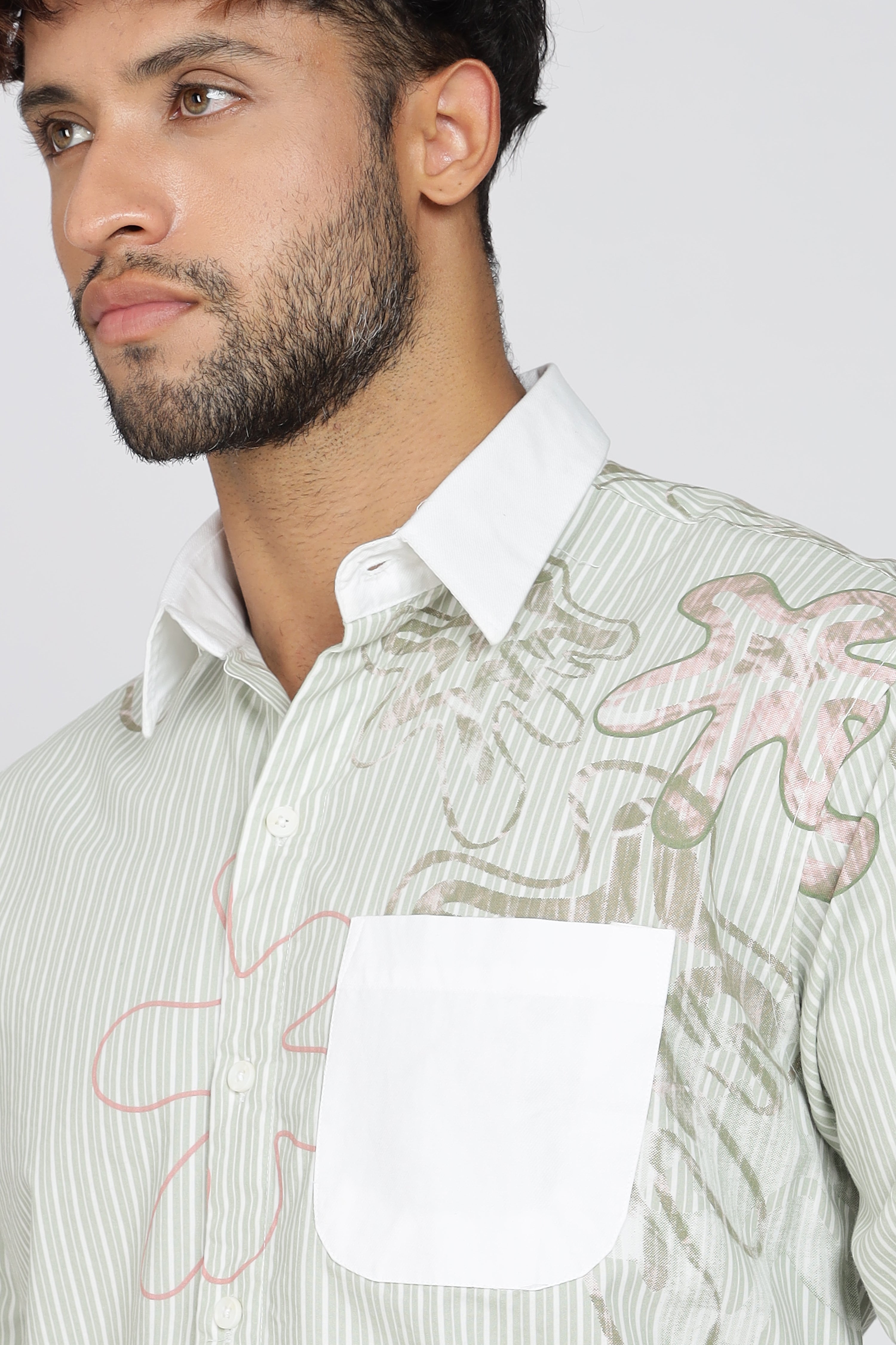 Men's Full Sleeves Light Green Shirt | Heavy Cotton Fabric| Beach & Holiday Wear